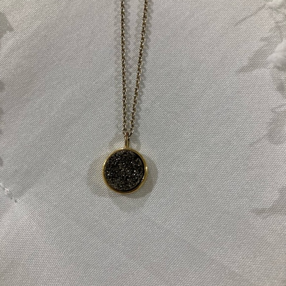 Druzy Charcoal Gray and Gold Necklace - Picture 3 of 15